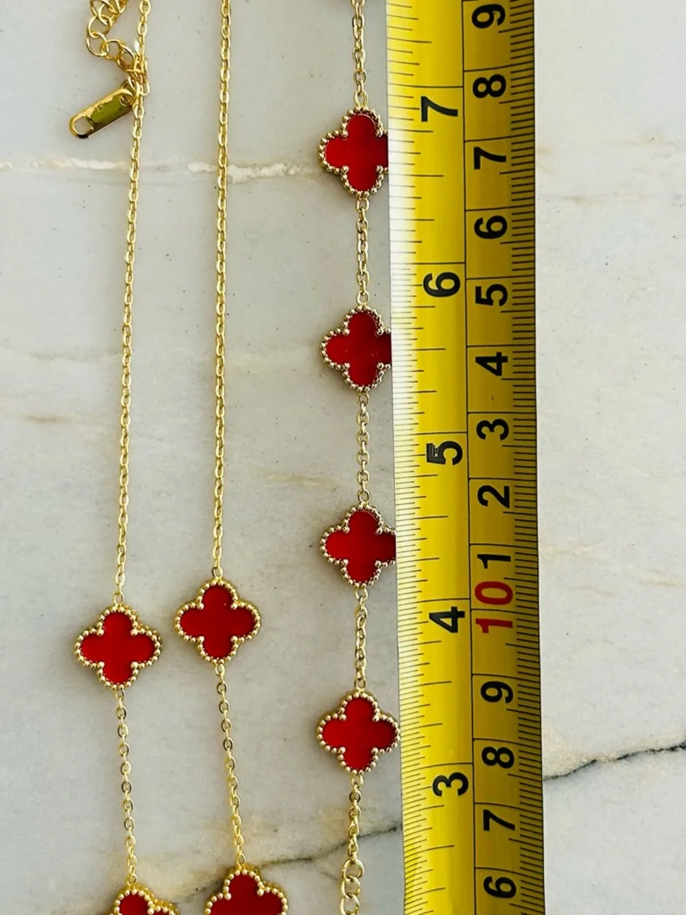 Gold-Tone Red Clover Station Necklace and Bracelet Set